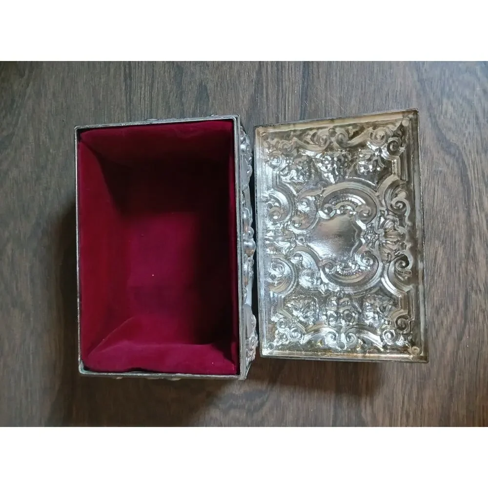 Vintage Ornate Heavy Silver-Plated Jewelry Box Unbranded